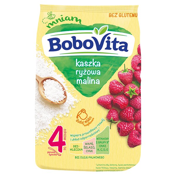 BoboVita Kaszka ryżowa malina po 4. miesiącu 180 g