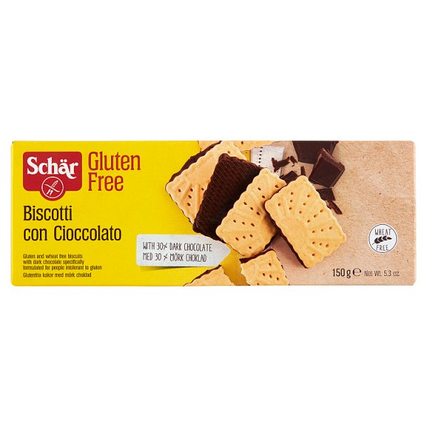 Schär Biscotti Con Cioccolato Bezglutenowe herbatniki z gorzką czekoladą 150 g (16 sztuk)