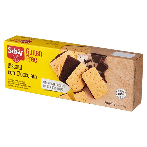 Schär Biscotti Con Cioccolato Bezglutenowe herbatniki z gorzką czekoladą 150 g (16 sztuk)