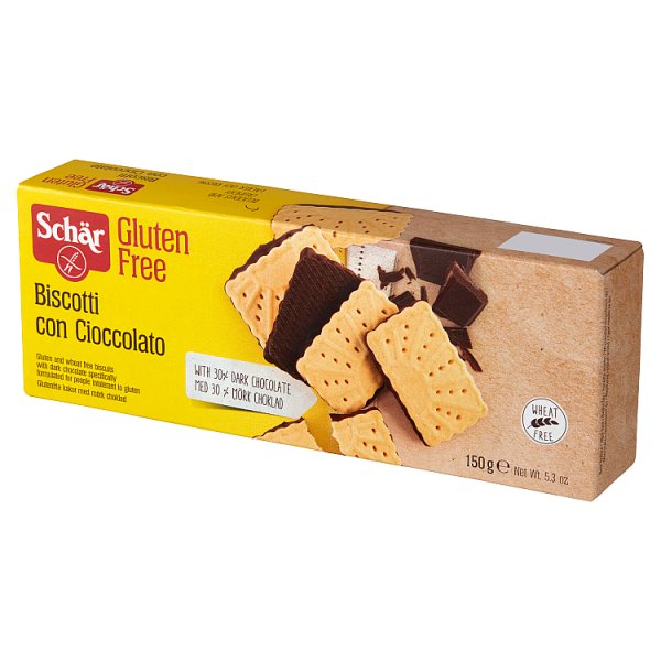 Schär Biscotti Con Cioccolato Bezglutenowe herbatniki z gorzką czekoladą 150 g (16 sztuk)