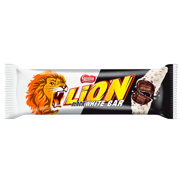 Lion Black White Nadziewany wafel z karmelem i płatkami pszennymi w białej polewie 40 g