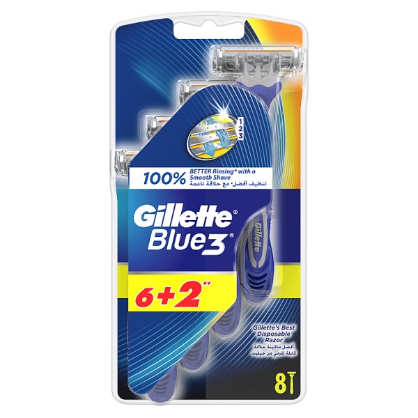 Gillette Blue3 Jednorazowe maszynki do golenia dla mężczyzn, 6+2 sztuki
