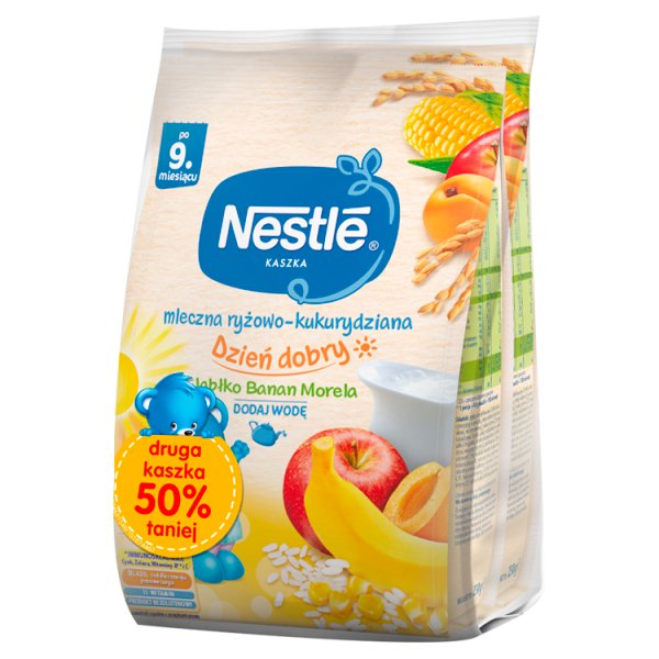 Nestlé Kaszka mleczna ryżowo-kukurydziana jabłko banan morela po 9. miesiącu 460 g (2 x 230 g)