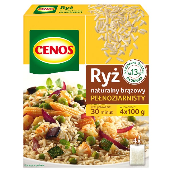 Cenos Ryż naturalny brązowy pełnoziarnisty 400 g (4 x 100 g)