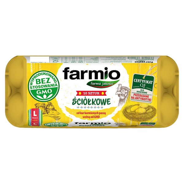 Farmio Jaja ściółkowe od kur karmionych paszą wolną od GMO L 10 sztuk