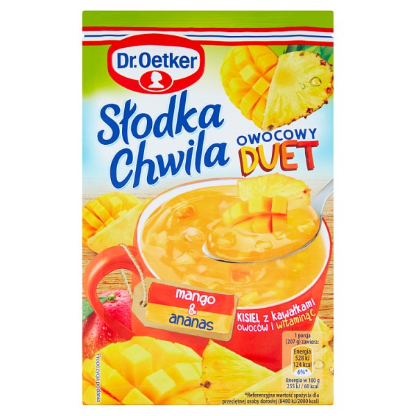 Dr. Oetker Słodka Chwila Owocowy Duet Kisiel z kawałkami owoców i witaminą C mango &amp; ananas 32 g