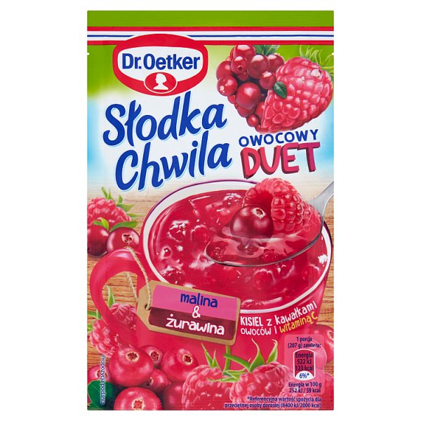 Dr. Oetker Słodka Chwila Owocowy Duet Kisiel z kawałkami owoców malina &amp; żurawina 32 g