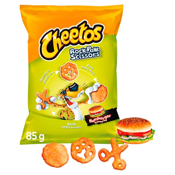 Cheetos Rock Paw Scissors Chrupki kukurydziane o smaku hamburgera 85 g