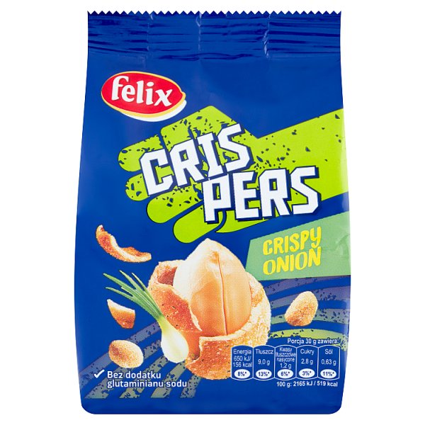 Felix Crispers Orzeszki ziemne smażone w skorupce o smaku cebulowym 125 g