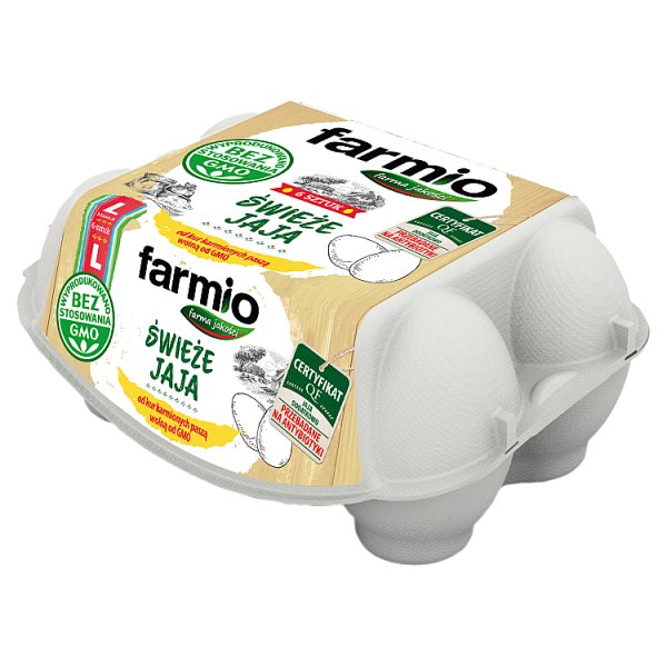 Farmio Świeże jaja od kur karmionych paszą wolną od GMO L 6 sztuk