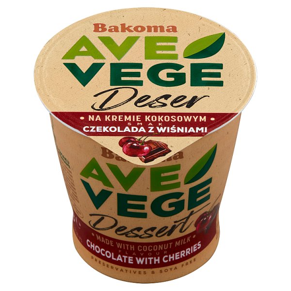 Bakoma Ave Vege Deser na kremie kokosowym smak czekolada z wiśniami 150 g