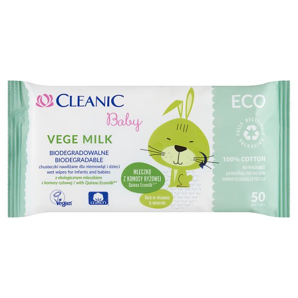 Cleanic Baby Vege Milk Chusteczki dla niemowląt i dzieci 50 sztuk