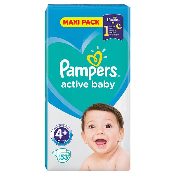 Pampers Active Baby Rozmiar 4+, 53 pieluszki, 10-15 kg
