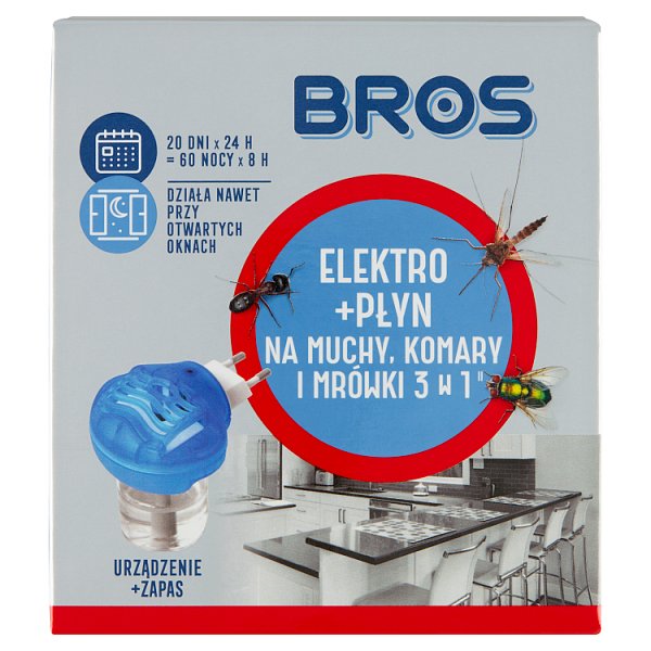 Bros Elektro + płyn na muchy komary i mrówki 3 w 1 30 ml