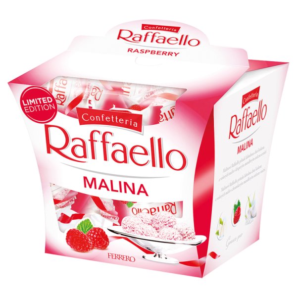 Raffaello Malina Chrupiący wafelek z kokosem i malinami i całym migdałem w środku 150 g