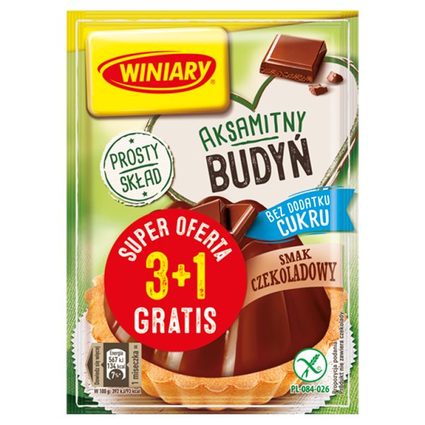 Winiary Budyń bez dodatku cukru smak czekoladowy 4 x 38 g