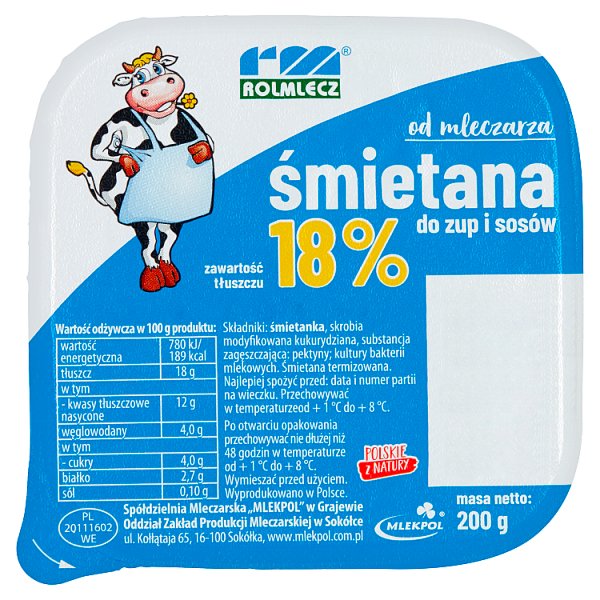 Rolmlecz Śmietana do zup i sosów 18% 200 g