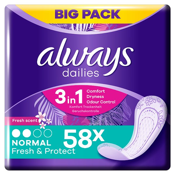 Always Dailies Normal Fresh &amp; Protect Wkładki higieniczne o świeżym zapachu, 58 sztuk