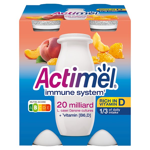 Actimel Mleko fermentowane o smaku brzoskwiniowym z mleczkiem pszczelim 400 g (4 x 100 g)