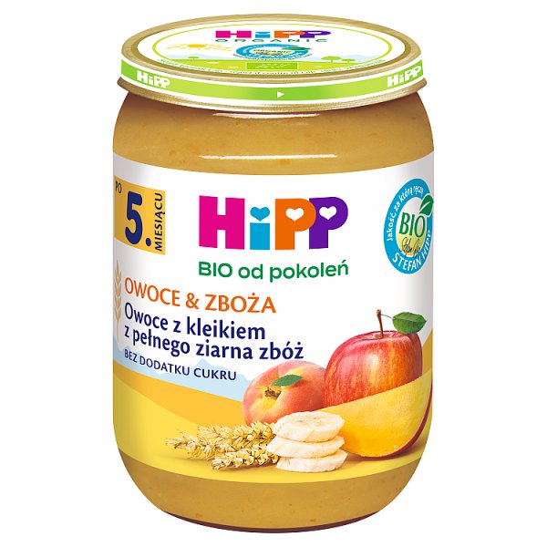 HiPP BIO Owoce &amp; Zboża Owoce z kleikiem z pełnego ziarna zbóż po 5. miesiącu 190 g