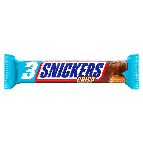 Snickers Crisp Baton karmel orzeszki ziemne chrupki ryżowe oblane mleczną czekoladą 60 g (3 x 20 g)