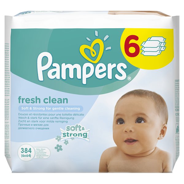Pampers Fresh Clean chusteczki nawilżane dla niemowląt 6 x 64 sztuki