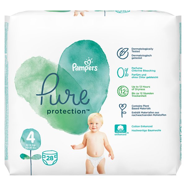 Pampers Pure Protection Rozmiar 4, 28 pieluch, 2-5 kg