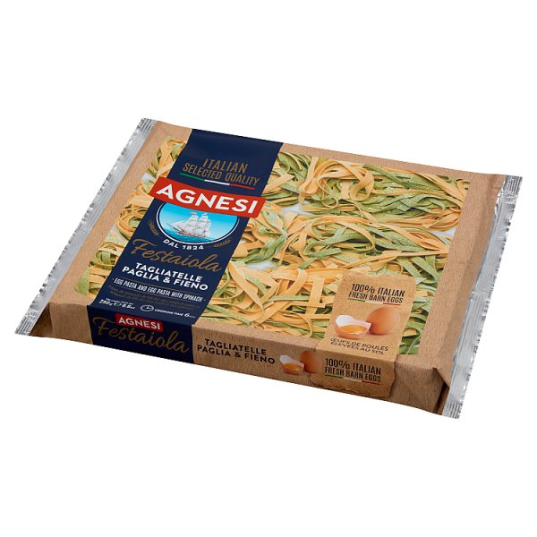 Agnesi Tagliatelle Paglia &amp; Fieno Makaron jajeczny i makaron jajeczny ze szpinakiem 250 g