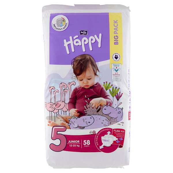 Bella Baby Happy Pieluszki jednorazowe 5 junior 12-25 kg 58 sztuk