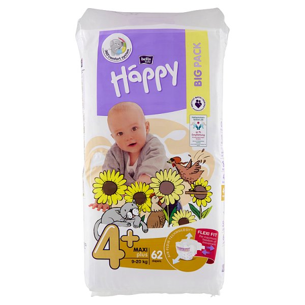 Bella Baby Happy Pieluszki jednorazowe 4+ maxi plus 9-20 kg 62 sztuki