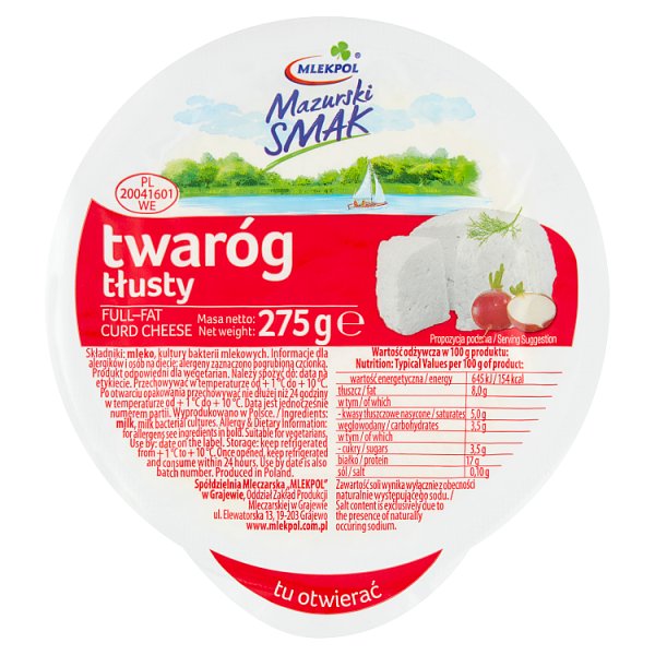 Mlekpol Mazurski Smak Twaróg tłusty 275 g