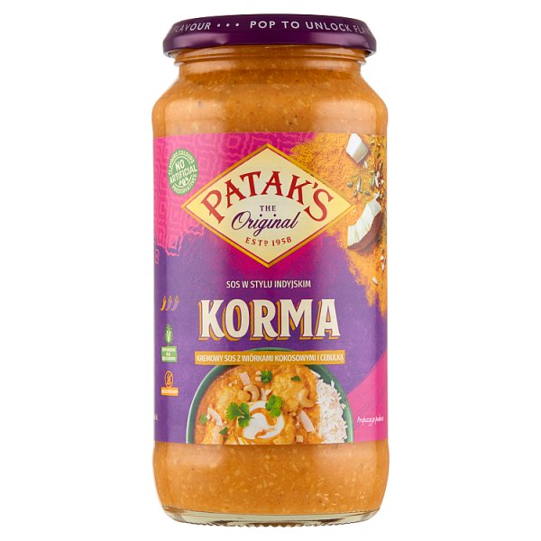 Patak&#039;s Korma Kremowy sos z wiórkami kokosowymi i cebulą 450 g