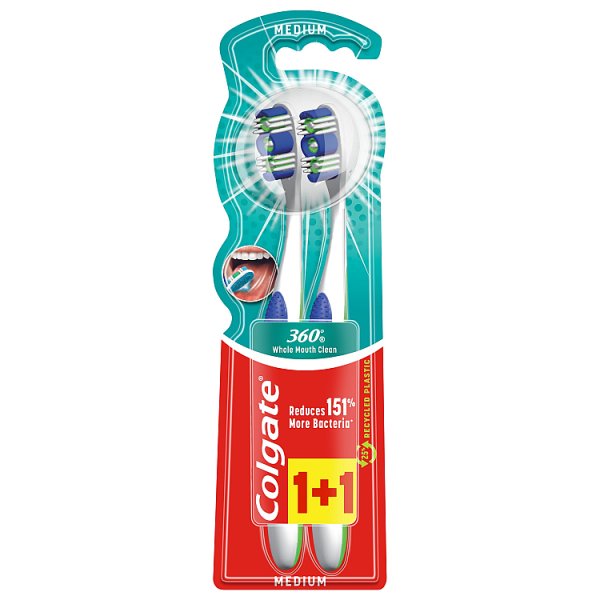 Colgate 360° Whole Mouth Clean Szczoteczka do zębów średnia MEDIUM 2 sztuki