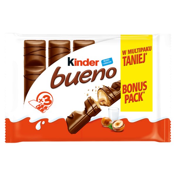 Kinder Bueno Wafel w mlecznej czekoladzie wypełniony mleczno-orzechowym nadzieniem 129 g