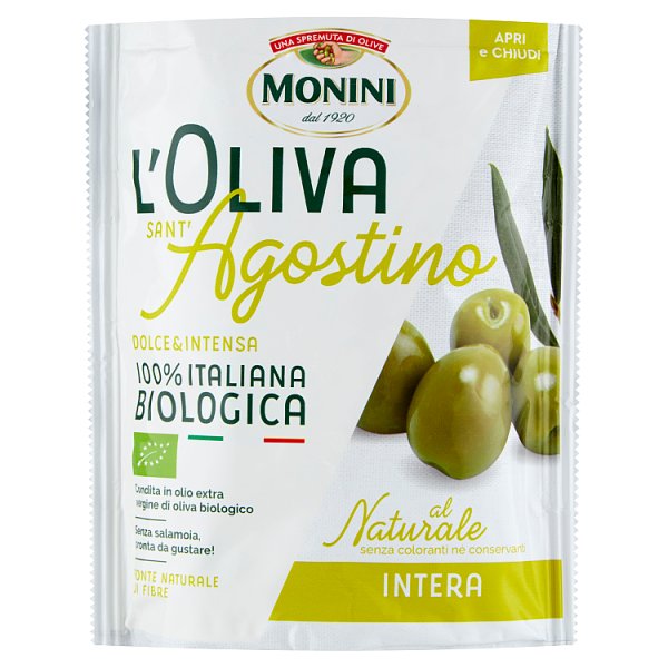 Monini L&#039;Oliva Sant&#039;Agostino Naturalne oliwki zielone z pestkami 150 g