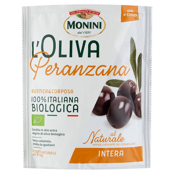 Monini L&#039;Oliva Peranzana Naturalne oliwki czarne z pestkami 150 g