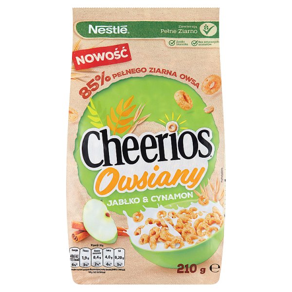 Nestlé Cheerios Owsiany Płatki śniadaniowe jabłko &amp; cynamon 210 g