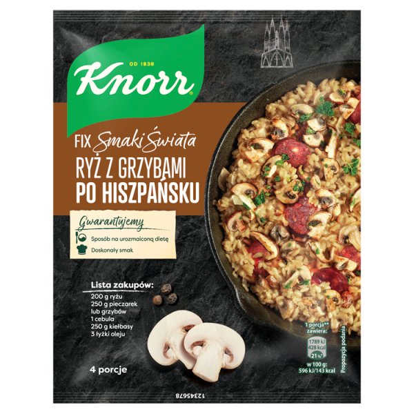 Knorr Fix Smaki Świata Ryż z grzybami po hiszpańsku 33 g