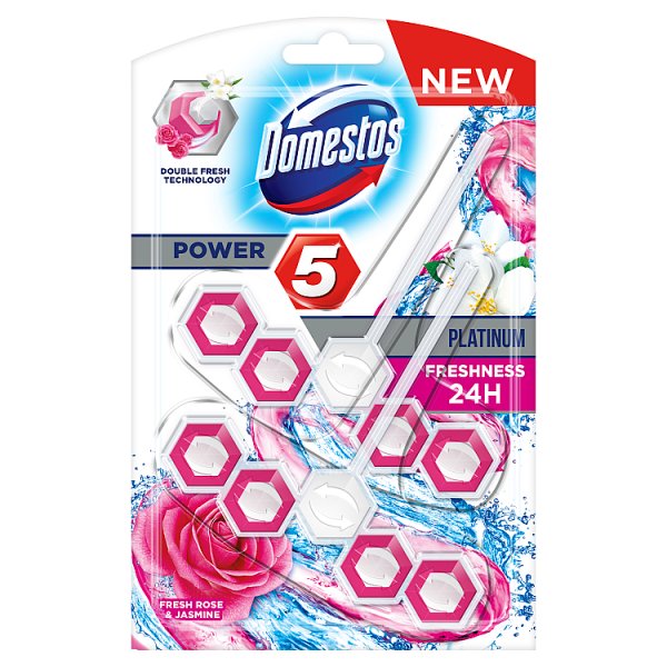 Domestos Power 5 Platinum Fresh Rose &amp; Jasmine Kostka toaletowa 2 x 55 g