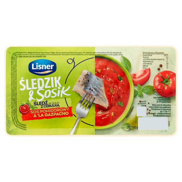 Lisner Śledzik &amp; Sosik Śledź w oleju z cebulką sos pomidorowy a&#039;la gazpacho 140 g