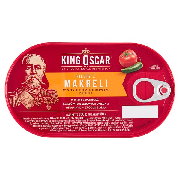 King Oscar Filety z makreli w sosie pomidorowym z chili 160 g