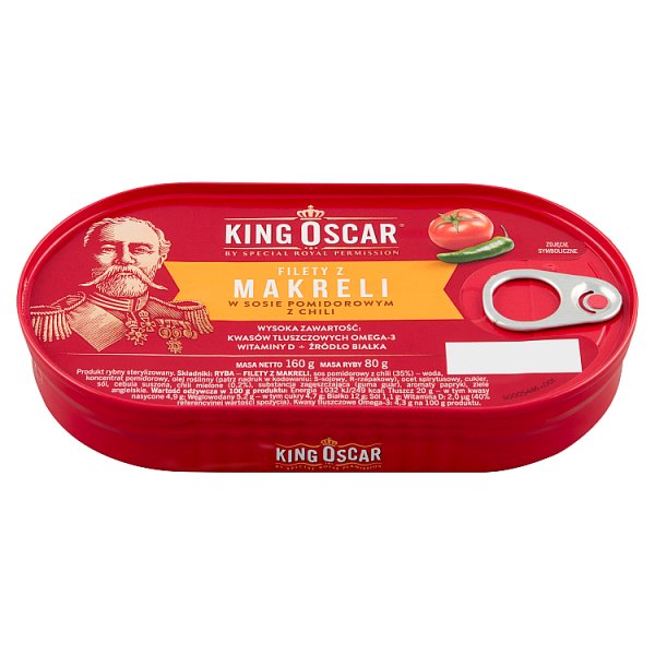 King Oscar Filety z makreli w sosie pomidorowym z chili 160 g