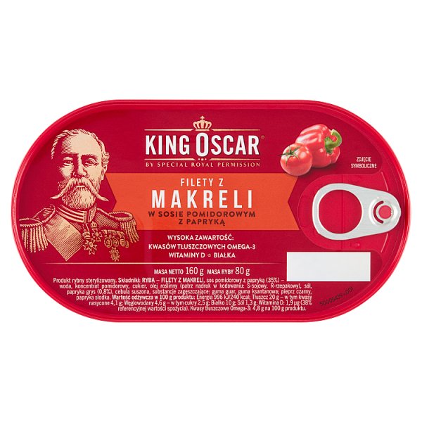 King Oscar Filety z makreli w sosie pomidorowym z papryką 160 g