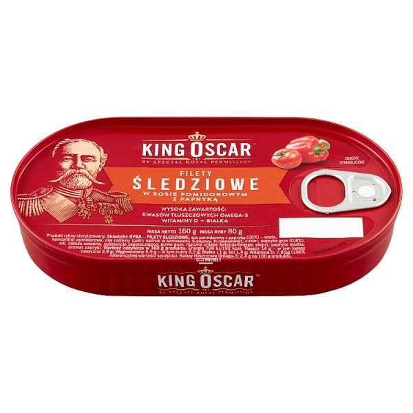 King Oscar Filety śledziowe w sosie pomidorowym z papryką 160 g