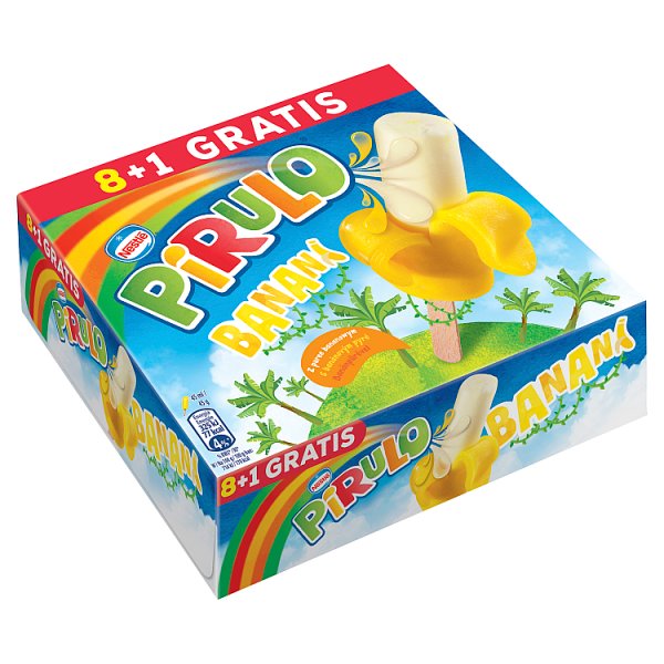 Pirulo Banani Lody wodne żelowe o smaku bananowym i lody waniliowe 405 ml (9 sztuk)