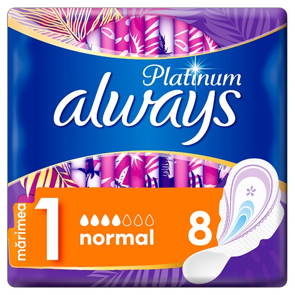 Always Platinum Normal (Rozmiar 1) Podpaski ze skrzydełkami, 8 sztuk