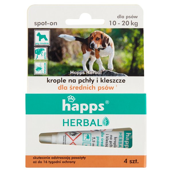 Happs Herbal Krople na pchły i kleszcze dla średnich psów 4 x 2,5 ml