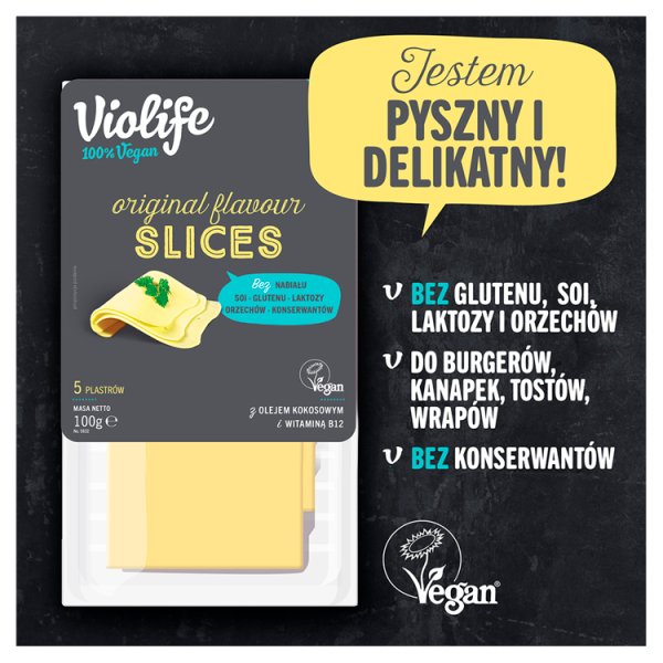 Violife Produkt na bazie oleju kokosowego o smaku original plastry 100 g (5 sztuk)