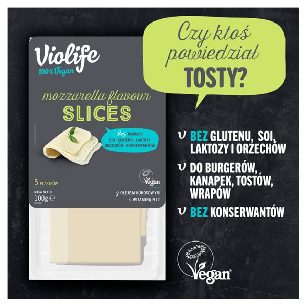 Violife Produkt na bazie oleju kokosowego o smaku mozzarella plastry 100 g (5 sztuk)