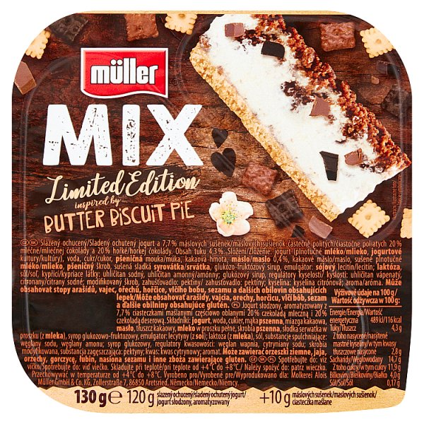 Müller Mix Jogurt z ciasteczkami maślanymi częściowo oblanymi czekoladą 130 g